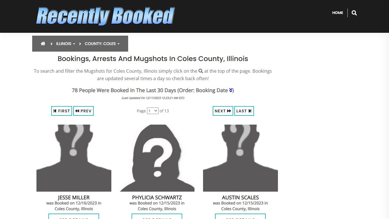 Recent bookings, Arrests, Mugshots in Coles County, Illinois